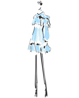 Güzel genç kız için tasarım. Moda modeli kroki çizim.