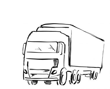 Kroki lojistik ve teslimat posteri. Elle çizilmiş kamyon illüstrasyon