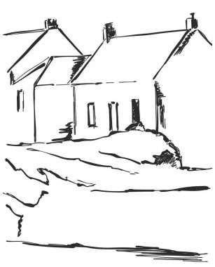 kroki ve doğa vektör el çekilmiş köy evleri