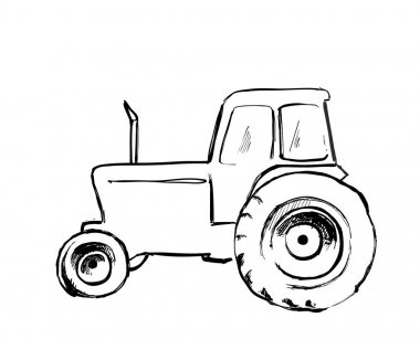 Traktör kroki. Tarım makine. Çizilmiş çiftçi ekipman el