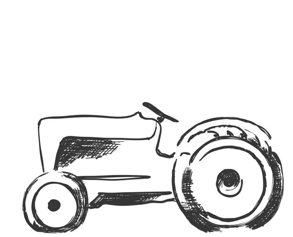 Croquis de tracteur. Machine agricole. Matériel agricole dessiné à la main — Image vectorielle