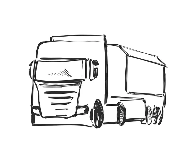 Vázlat logisztikai és szállítási poszter. Kézzel rajzolt teherautó illusztráció — Stock Vector