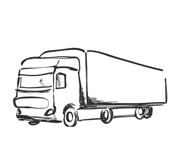 Cartel de logística y entrega de bocetos. ilustración de camión dibujado a mano — Vector de stock