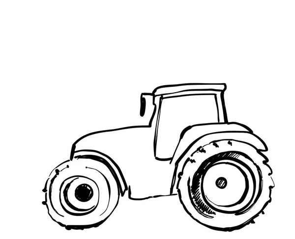 Esbozo del tractor. Maquina agrícola. Maquinaria agrícola extraída a mano — Vector de stock