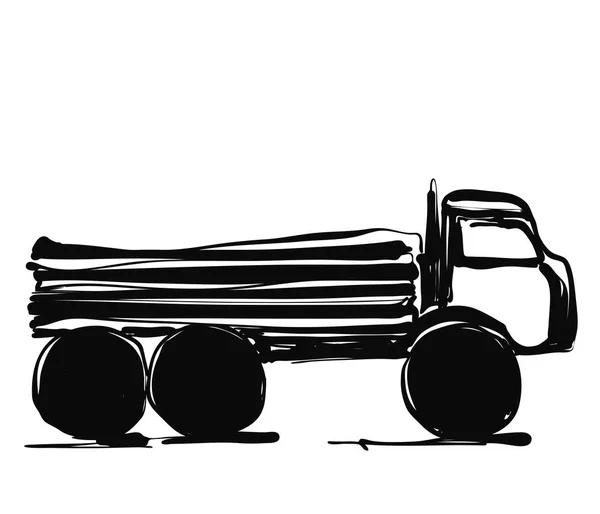 Serviço de entrega. Camião desenhado à mão. Transportes internacionais . — Vetor de Stock