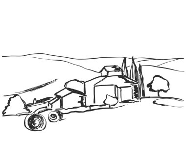 Üzüm bağları sıraları ve grafik tarzında ev