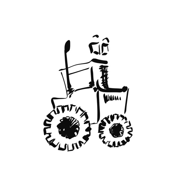 Traktor skiss. Handritad agrimotor. Cartoon — Stock vektor