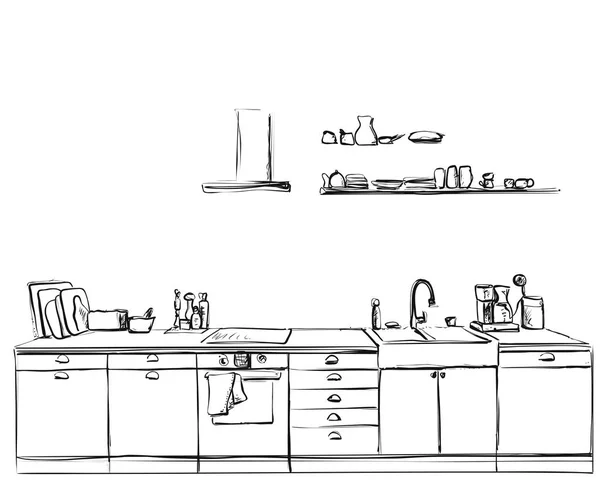 Kitchen furniture sketch. Hand drawn cupboard. — Stock Vector
