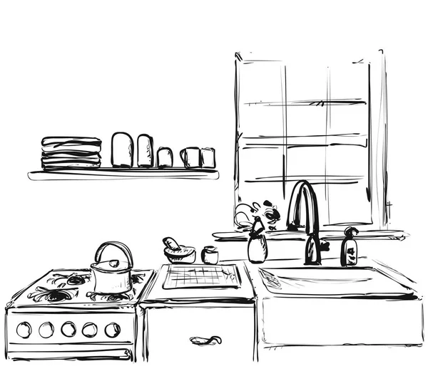 Ескіз кухонних меблів. Ручна намальована шафа . — стоковий вектор
