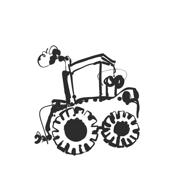 Traktor skiss. Handritad agrimotor. Cartoon — Stock vektor