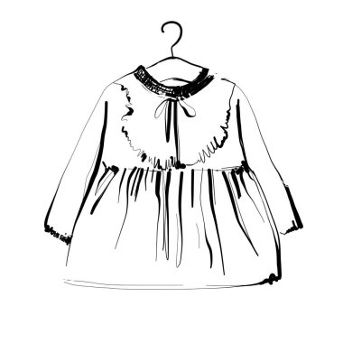 Askıda bebek elbisesi. Moda skeci. El çizimi