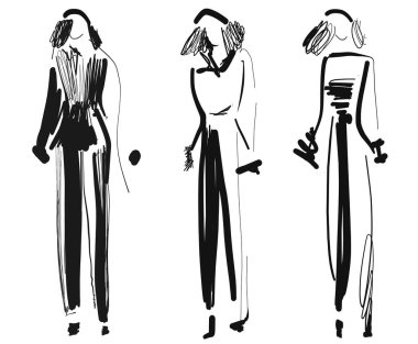 Moda modelleri. Robot resim. El çizimi kız. Soyut
