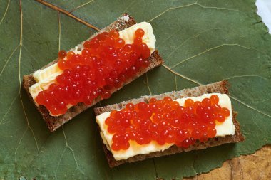 kırmızı somon havyar ile bir sandviç