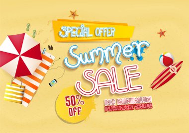 Yaz satış poster plaj öğeleri ile