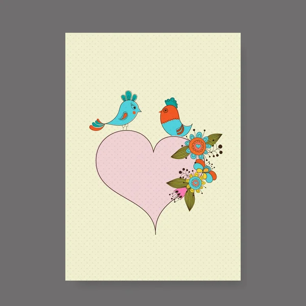 Folleto elegante con aves románticas y flores — Vector de stock