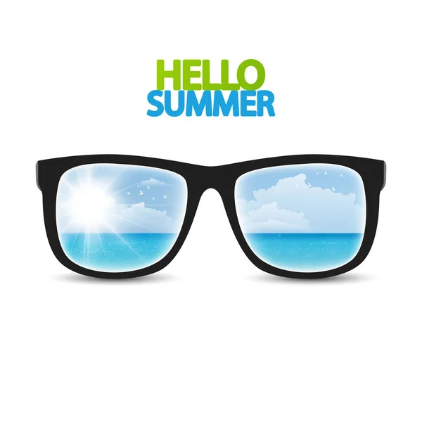 Hello summer poster with eyeglasses — Stock Vector