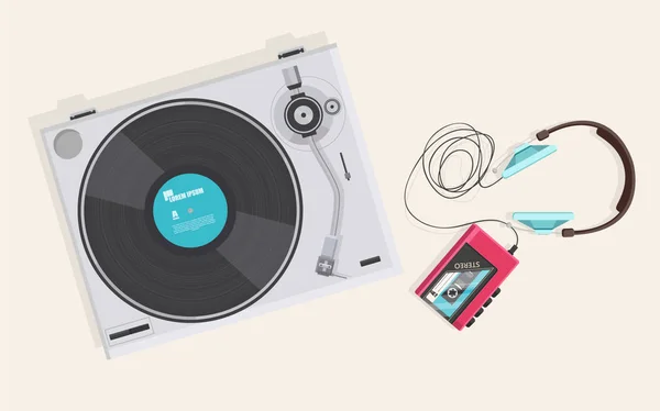 Retro vinyl en cassette speler — Stockvector