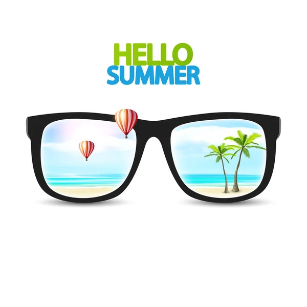 Bonjour affiche d'été avec des lunettes — Image vectorielle