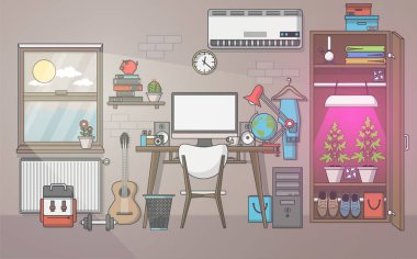 Dolapta büyüyen esrar düz tasarım