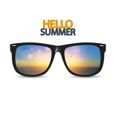 hello summer poster with eyeglasses clipart