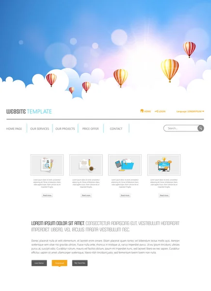 Sıcak hava balonu ile Web sitesi tasarımı — Stok Vektör