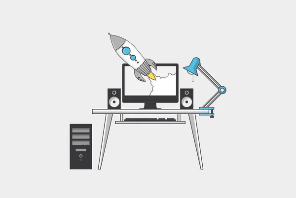 Lugar de trabajo moderno en la habitación . — Vector de stock