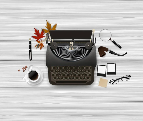 Title top view of retro objects with typewriter. — Stock Vector