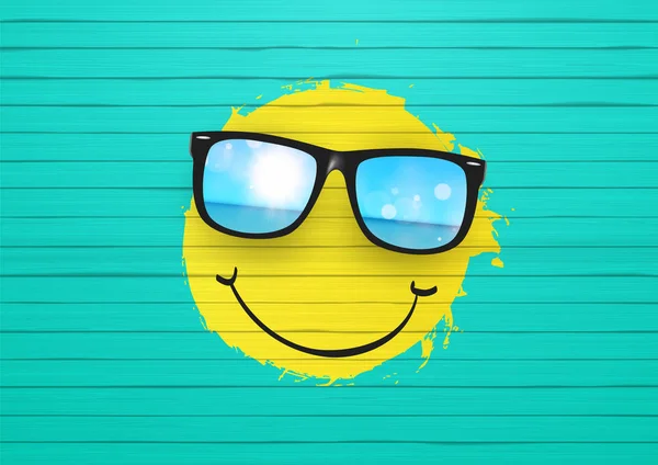 Yellow Smiley wearing sunglasses. — Stock Vector