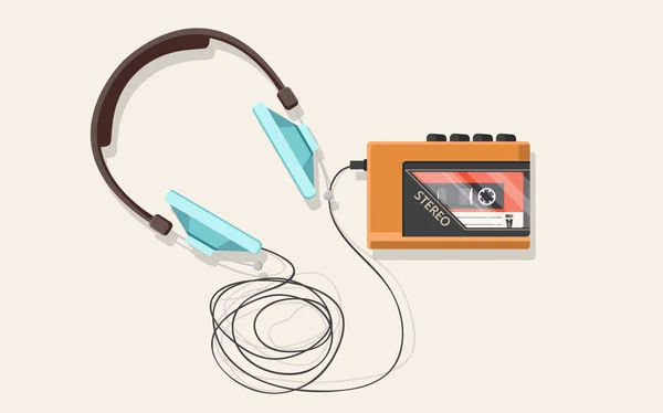 耳机和卡式录音机 — 图库矢量图片