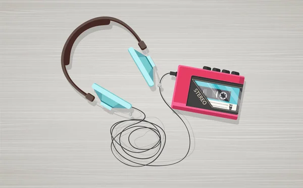 Kopfhörer und Kassettenspieler — Stockvektor