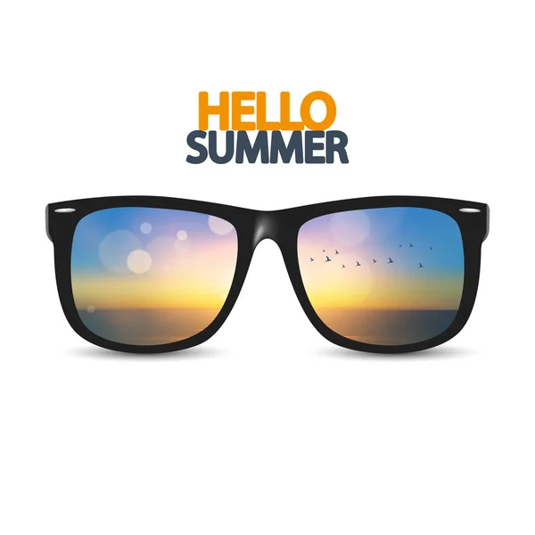 Hello summer poster with eyeglasses — Stock Vector