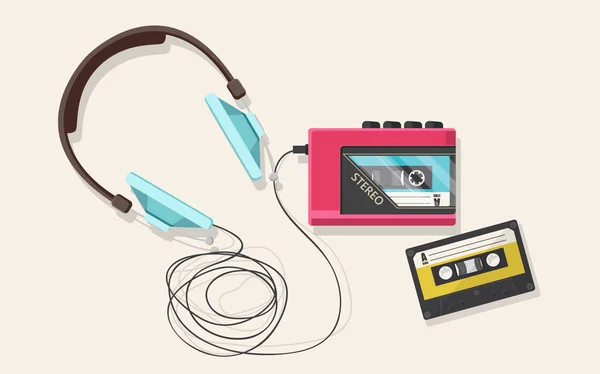 Headphones and cassette player — Stock Vector