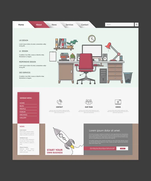 現代の職場でホームページ テンプレート — ストックベクタ