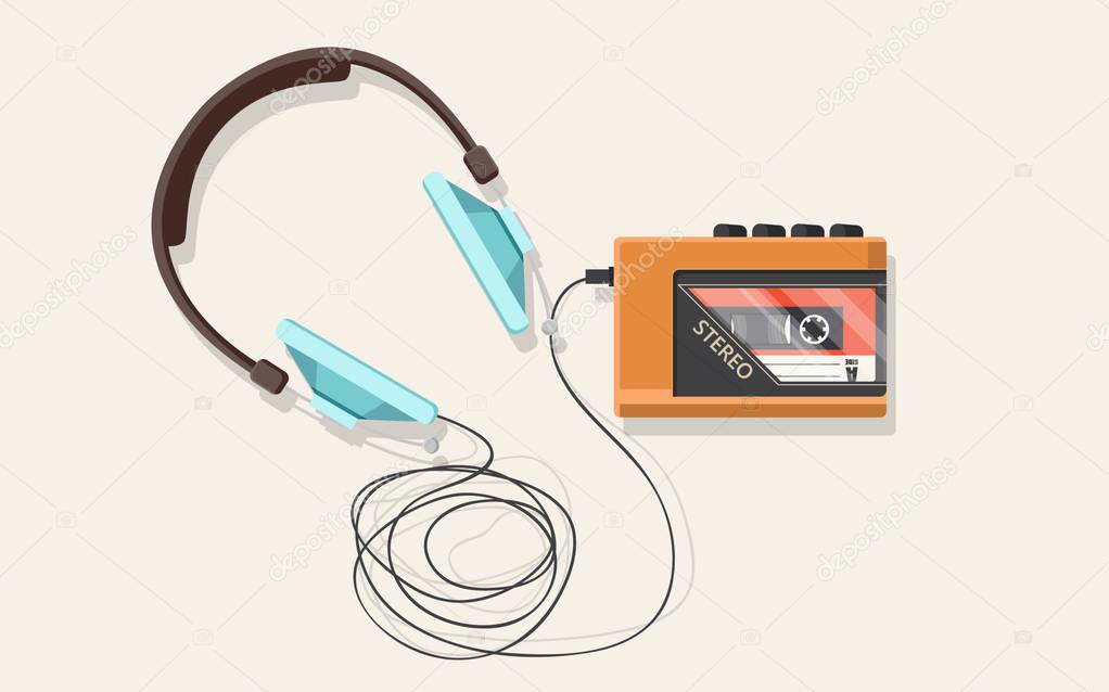 Headphones and cassette player