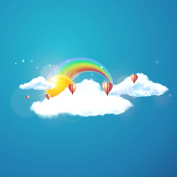 Lucht ballonnen en heldere regenboog — Stockvector