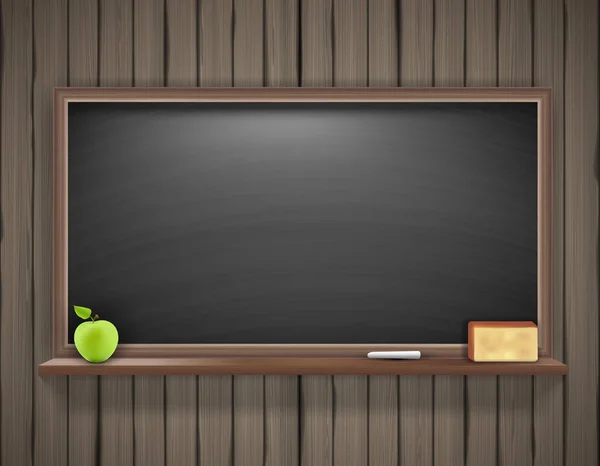 Schoolbord met groene appel — Stockvector