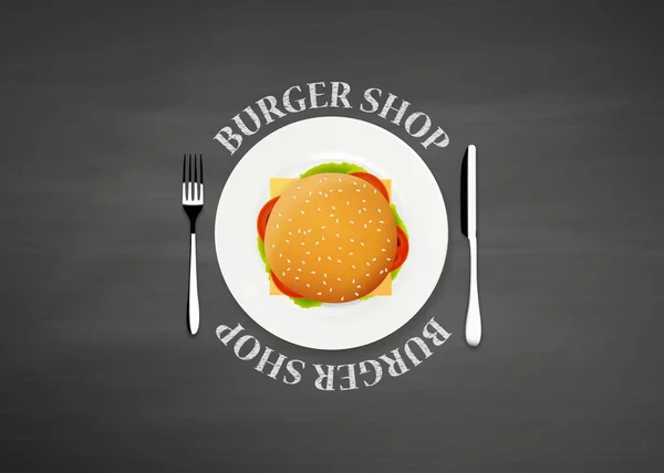 Burger ile beyaz plaka — Stok Vektör