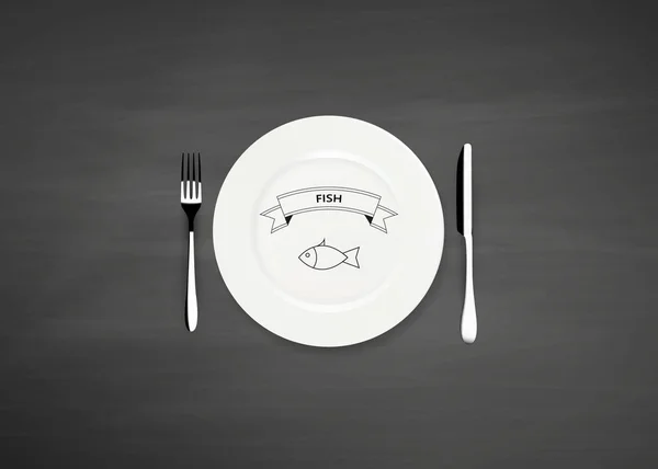 Plato blanco con icono de pescado — Archivo Imágenes Vectoriales