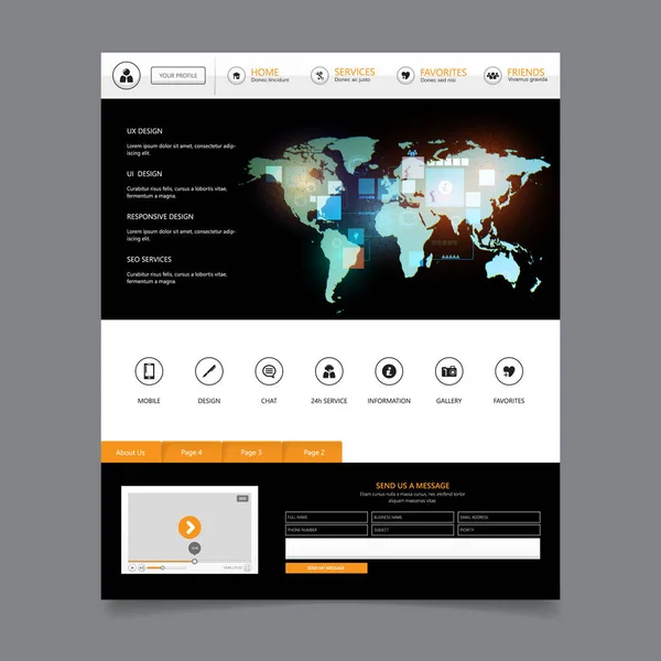 Website design with global map — Stock Vector
