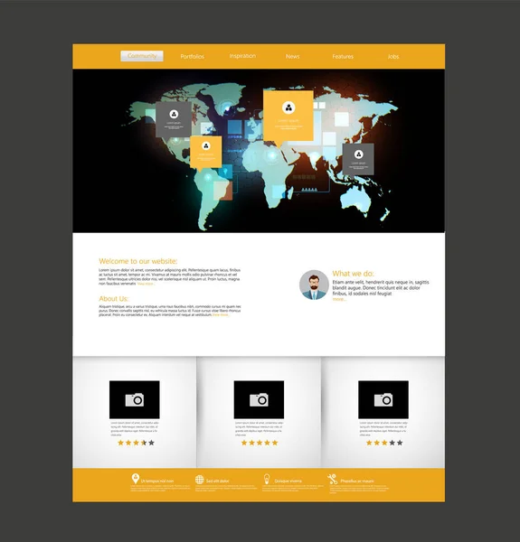 Design del sito web con mappa globale — Vettoriale Stock