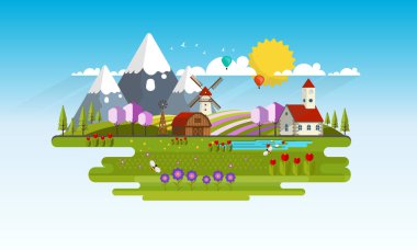 Bahar dağ köyü manzara 