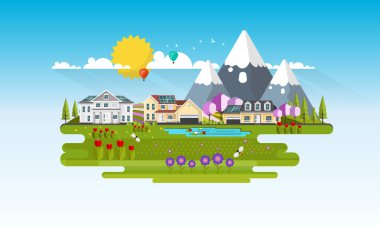 Düz tasarım stili bahar peyzaj