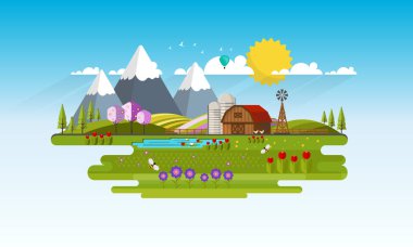 Düz tasarım stili bahar peyzaj