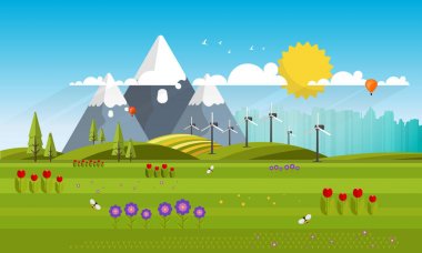 Düz tasarım stili bahar peyzaj