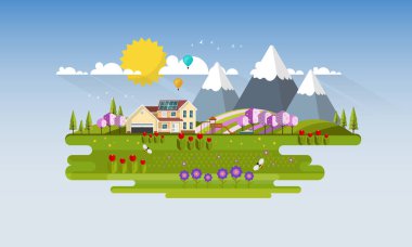 Düz tasarım stili bahar peyzaj