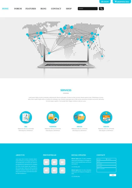 Sito web Modello di interfaccia con la mappa della Terra — Vettoriale Stock