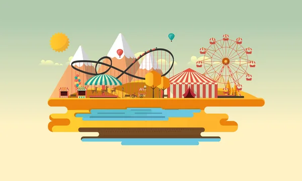 Parque de atracciones en otoño — Vector de stock