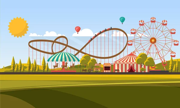 Illustration plate du parc d'attractions — Image vectorielle