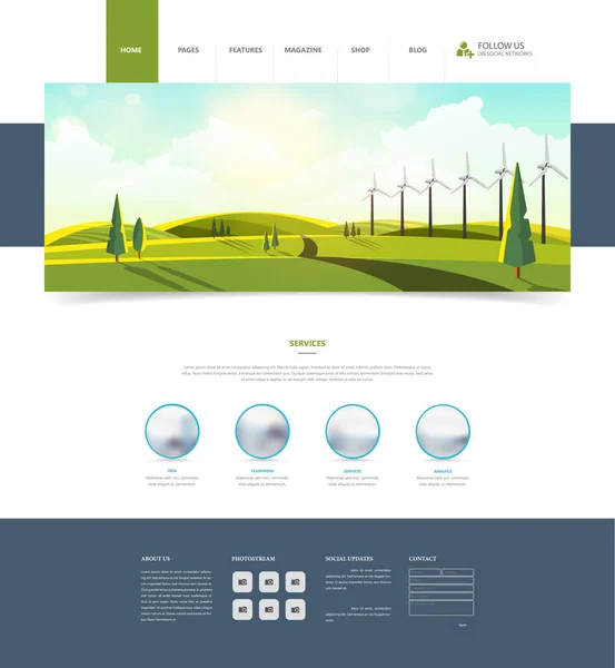 Website Template and Wind Turbines — Stock Vector