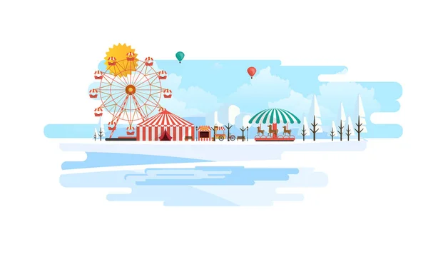 Parc d'attractions de jour en hiver — Image vectorielle